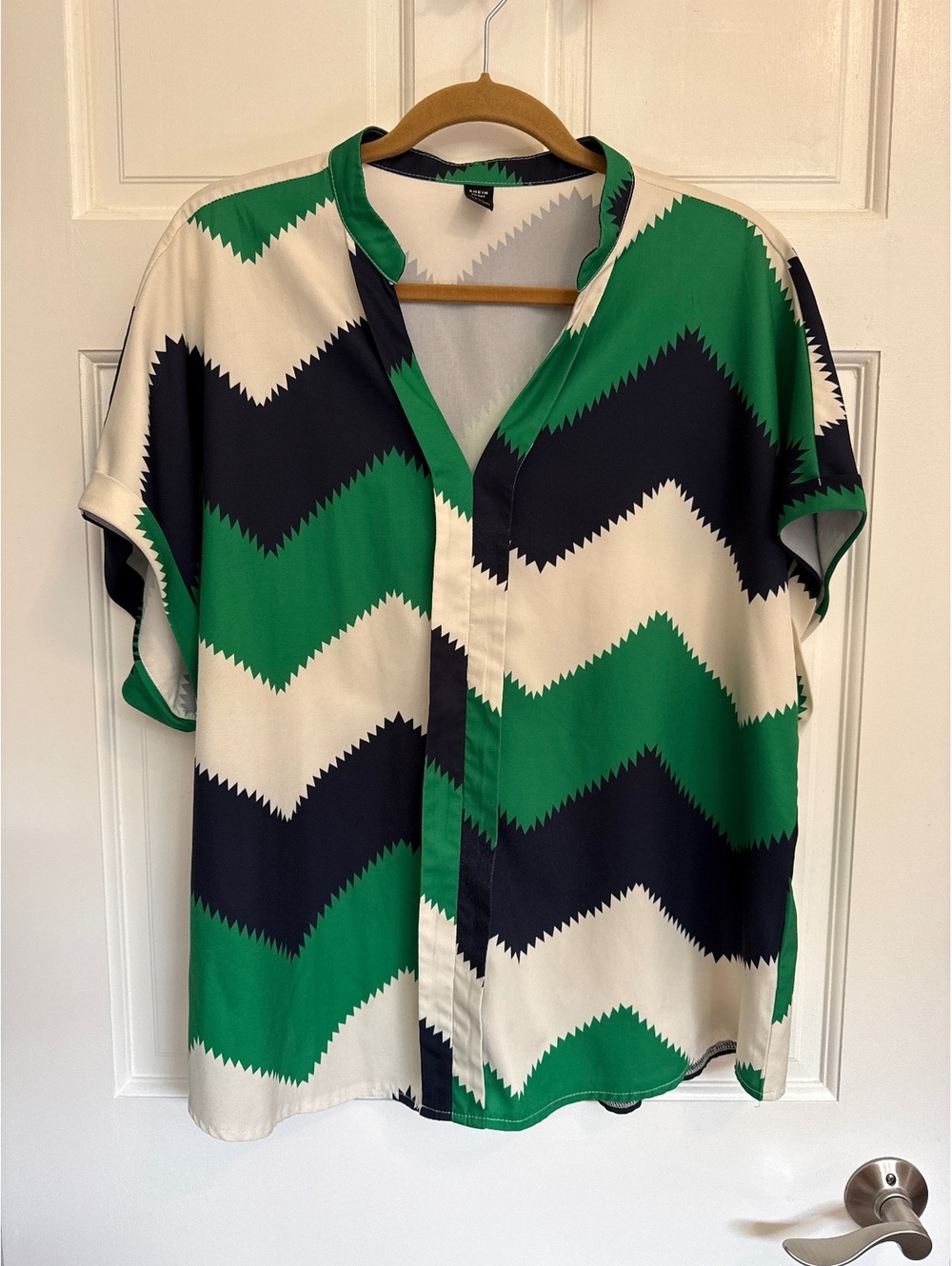 SHEIN Curve 2XL Zigzag Pattern Short Sleeve Blouse